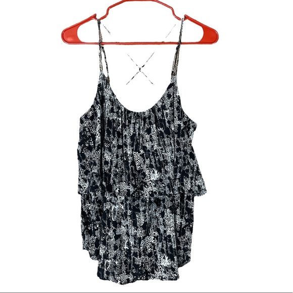 Express black white snakeskin flounce tank top criss cross straps Size Medium - Picture 1 of 9